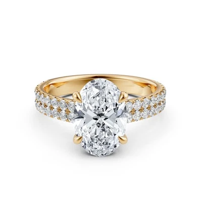 Oval Diamond French U Pave Set Engagement Ring GIA Certified E VVS1 Clarity 1Ctw - Image 1 of 3