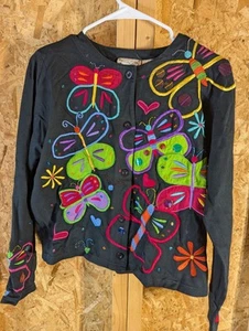 Vtg Michael Simon Lite Heart Cardigan Black Colorful Rainbow Jacket Sz Medium - Picture 1 of 4