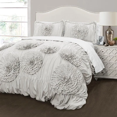 SILVER ORCHID Lush Decor Serena Texture Floral 3-piece Comforter Set Light Grey King