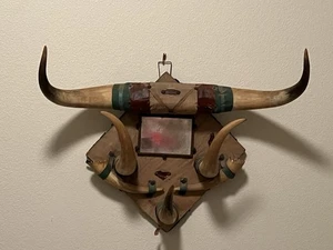 "Echter Scheunenfund" Vintage Stierhörner selbstgemachtes Wandbild. - Bild 1 von 18