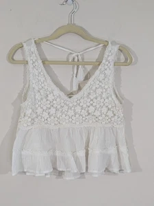 Babydoll Milkmaid Damen Top L weiß Häkel Quaste Landhaus Boho Prärie Girly - Bild 1 von 8