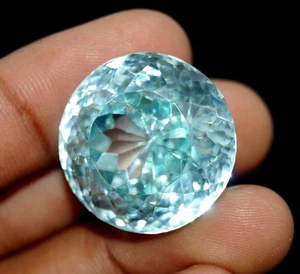 Certified Natural Water Blue Zircon 43.70 Ct Cambodian Round Cut Loose Gemstone - Picture 1 of 6