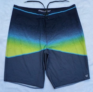 BILLABONG RECYCLER NORTH POINT PRO Mens Board Shorts Black/Yellow/Blue EUC Sz 33 - Picture 1 of 8
