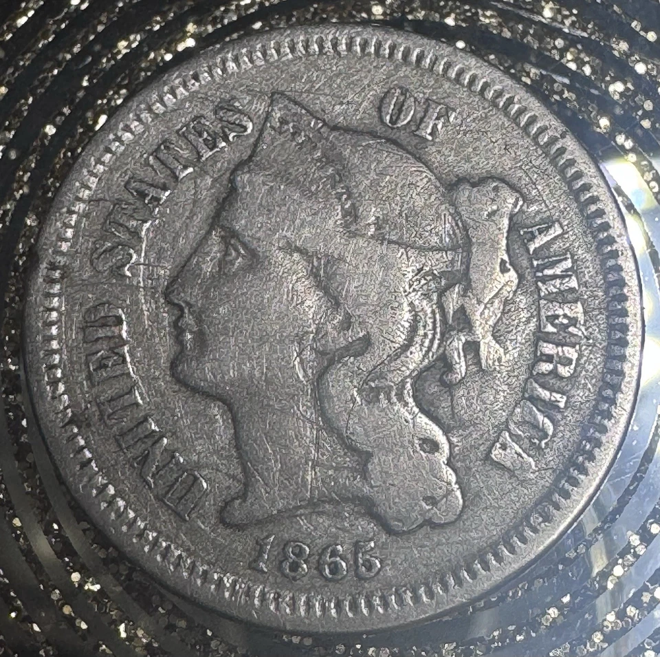 1865 Philadelphia Three Cent XF Circulated - Image 1 of 2