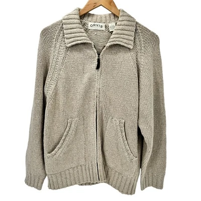 Cárdigan Suéter Orvis Para Mujer Grande Lino Algodón Tejido Cremallera Completa Grandmacore  Foto 1 de 4