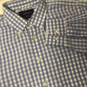 Camisa Charles Tyrwhitt Azul Cuadros Guinga Calce Clásico Mangas Largas Grandes - Imagen 1 de 9