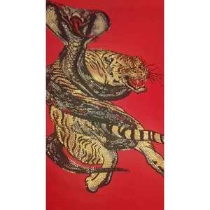 NEW Heads or Tails Size XL FITTED Red T-Shirt Cobra Tiger Rhinestone TINY FLAW - Picture 1 of 8