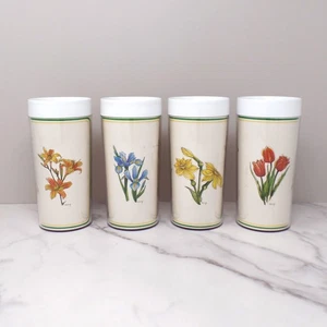 Vintage Thermo-Serv Plastic Double-walled 12 oz Tumblers, Floral, set of 4, 1980 - Picture 1 of 10