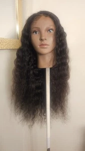 High-Quality Regular Top 26" Black Wavy 150% Virgin Human Hair Lace Wig - Picture 1 of 19