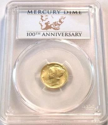2016 W 10C PCGS SP 70 FS Gold 100th Anniversary Mercury Dime 1/10 oz Tenth Ounce - Image 1 of 2