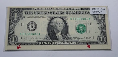 1969-D Fed Resv $1 Dollar Dallas Bill ~ Cut/Align ERROR Note ~Ch Uncirculated 🔥 - Image 1 of 4