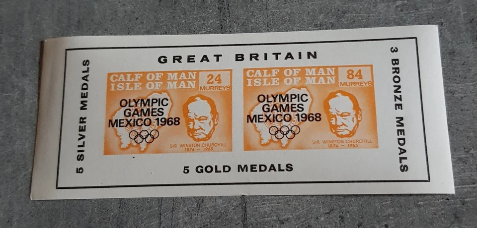 CALF OF MAN - ISLE OF MAN WINSTON CHURCHILL BLOCO SOBREIMPRESSÃO JOGOS OLÍMPICOS SEM MARCA DE CHARNEIRA - Imagem 1 de 1
