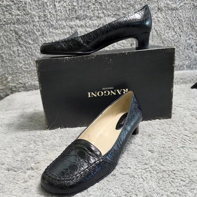NEW Rangoni Firenze Italian Leather Dress Pumps Black Croc Embossed Heels  7 AA - Image 1 of 4