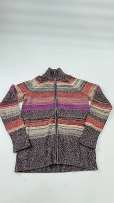 Suéter Eddie Bauer Mujer Mediano Púrpura Rosa Rayas Cremallera Completa Cárdigan Tejido Foto 1 de 4