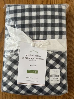 Pottery Barn Brushed Cotton Gingham Check Standard Pillowcase Set 2  Organic - Image 1 of 4