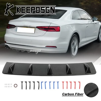 For Audi A5 S5 RS5 CARBON FIBER Car Rear Bumper Diffuser Lip Splitter Shark Fins - Image 1 of 4