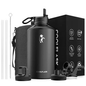 Gallon Water Bottle Insulated with Straw&3 Lids, 128 oz Water Jug Large Stain... - Picture 1 of 7