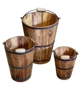Vintage Wooden Buckets Original Old Fine Hand Carved - Picture 1 of 1
