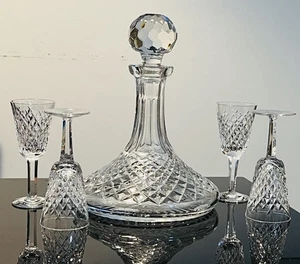 Waterford Crystal Alana Ships Captain Decanter,Stopper & 4 Wine Glasses Retired - Picture 1 of 21