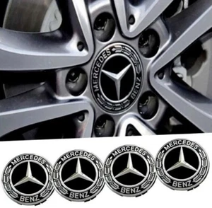 Mercedes-Benz C-Class 2015 C204 Black Alloy Wheel Centre Hub Caps 75mm Set of 4 - Picture 1 of 1