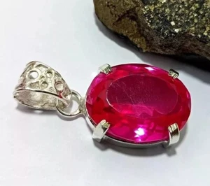 Natural Certified 25.10 Ct Pink Sapphire Loose Gemstone 925 Solid Silver Pendant - Picture 1 of 5