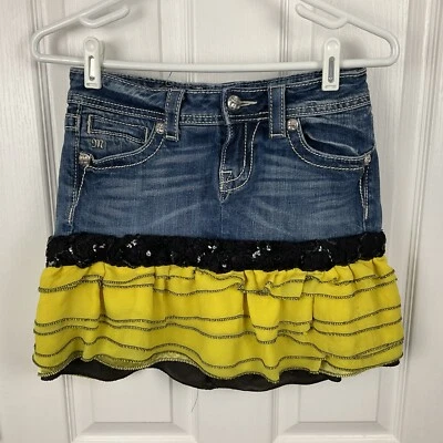 Falda vaquera Miss Me para mujer amarilla con volantes JP516347 lentejuelas pedrería talla 25 Foto 1 de 4
