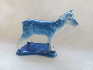 Vintage Ceramic Deer Figurine Female Porcelain Decor Wild Animal Blue Dollhouse - Picture 1 of 11