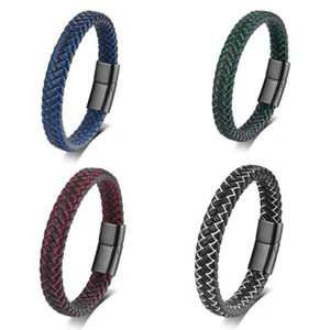 Men's Man Bracelet Retro Clasp Leather WristBand Magnetic Braided Fashion Gifts - Picture 1 of 9