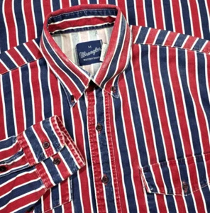 Wrangler Striped Brushpopper Long Sleeve Shirt M Red White Blue Western Cowboy - Picture 1 of 14