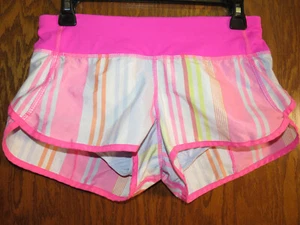 Lululemon 4 Speed Short Groovy Stripe Raspberry Glo Pink Blue Yellow Orange EUC! - Picture 1 of 17