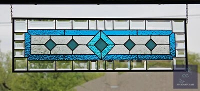 Stained Glass Transom, Sidelight ,Beveled  Panel Window Hanging 32" x10" - Image 1 of 4