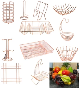 COPPER 6 CUP MUG TREE STAND, KITCHEN TOWEL PAPER ROLL POLE HOLDER & FRUIT BASKET - Picture 1 of 25