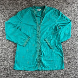 Anokhi East Top Womens Size UK12 Teal Floral Indian Blouse Button Boho Arty - Picture 1 of 9