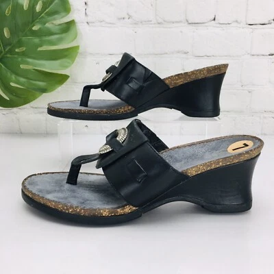 Sandalias Ariat para mujer talla 7 B cuero negro tanga cuña vaquera zapatos occidentales Foto 1 de 4