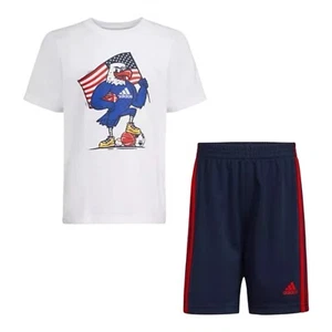 adidas Little Boys Cotton Graphic T-shirt and Shorts, 2-Piece Set Size 5 Blue - Picture 1 of 4