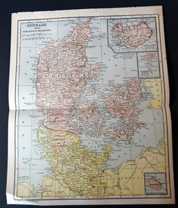 1921 Antique ORIGINAL 11" Denmark Map Schleswig Holstein North Sea Jutland - Picture 1 of 5