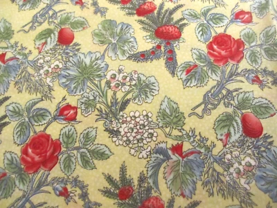 Vintage 1994 Sharon Kessler Concord Red Roses on Cream Cotton Fabric BTYx44 - Image 1 of 4