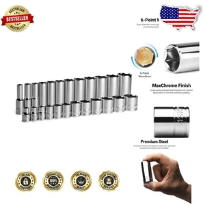 24-Piece 3/8 in. Drive Chrome Socket Set - Shallow & Deep 6-Point Design - Picture 1 of 8