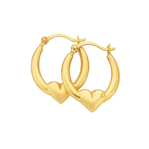 9Ct Yellow Gold Heart Creole Hoop Earrings - Picture 1 of 10