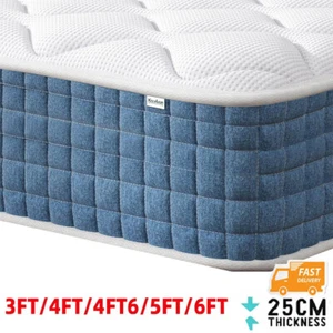 10" DEEP BREATHABLE SPRUNG MATTRESS HYBRID MEMORY 3FT 4FT 4FT6 DOUBLE 5FT KING - Picture 1 of 14