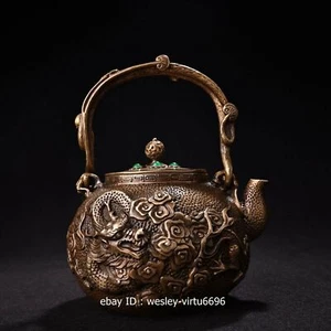 China Folk Old White Coppe Silver Handmade Dragon Teapot Teakettle Tea Pot - Picture 1 of 9