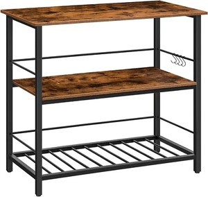 Kitchen Island with Wine Rack, Industrial Kitchen Counter with Hooks and Protect - Picture 1 of 12