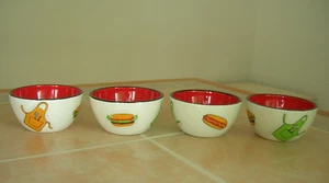 4 CLAY ART Condiment Serving Bowls Dishes BBQ 4th of July vintage Barbeque - Picture 1 of 12