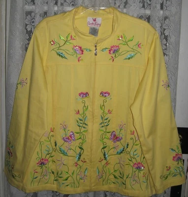 QUACKER FACTORY JACKET FLORAL EMBROIDER SEQUINS XL ZIP FRONT NEW SHIP FREE USA - Image 1 of 4