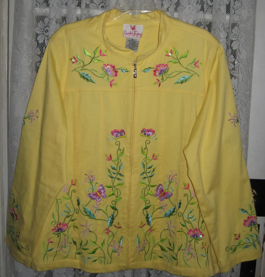 QUACKER FACTORY JACKET FLORAL EMBROIDER SEQUINS XL ZIP FRONT NEW SHIP FREE USA - Image 1 of 4