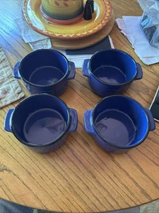 Set of 4 Von Pok & Chang Blue Speckled Double Handled Stoneware Soup/Chili Bowls - Picture 1 of 8