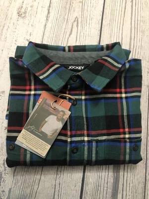 Jockey Men’s Outdoors Luke Bryan Green Blue Plaid Medium Flannel Field Shirt - Image 1 of 4
