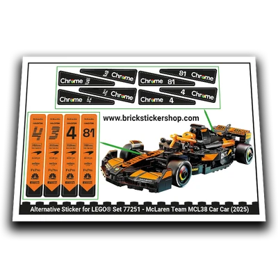 BRICKSTICKERSHOP Pegatina alternativa para Set 77251 - Coche McLaren Team MCL38