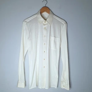 Men's vintage cream long sleeve handmade button up shirt casual stretch - Picture 1 of 3