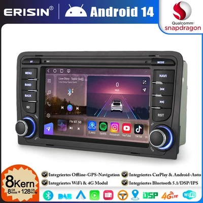 Android 14 Qualcomm 8+128GB 8-Kern DAB Autoradio Wifi für AUDI A3 S3 RS3 RNSE-PU - Bild 1 von 4